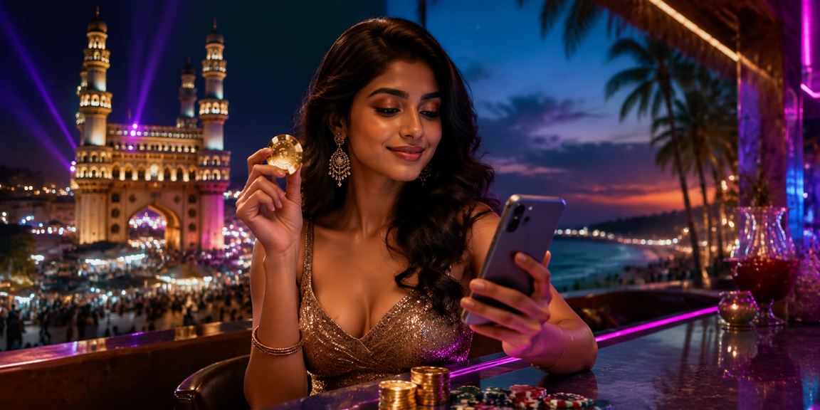 Hyderabad player using mobile to play Andar Bahar with city view