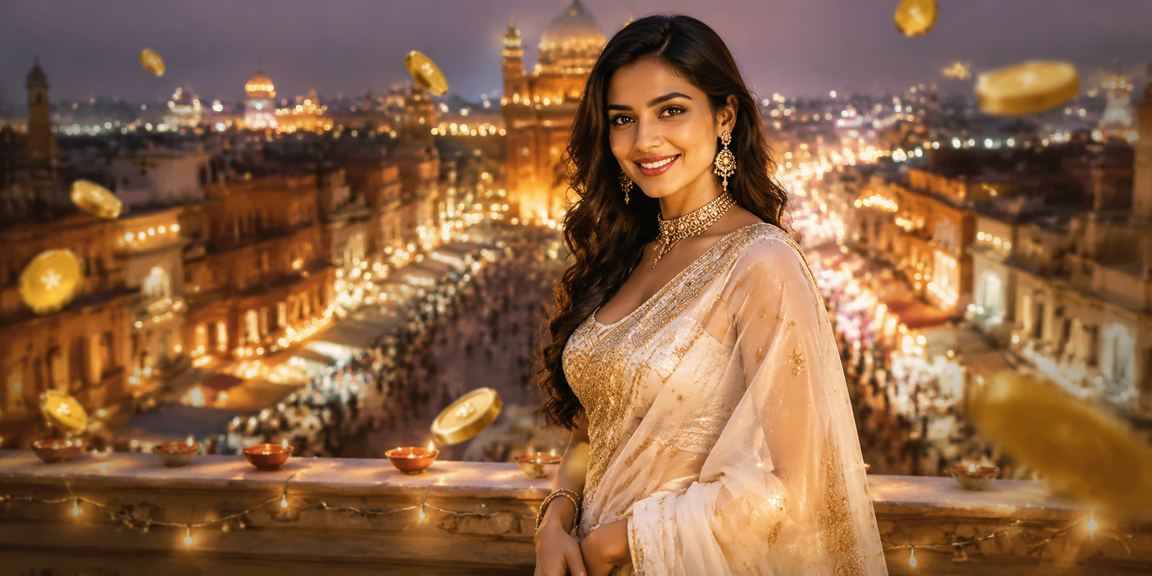 Modern Indian woman enjoying casino-style entertainment on mobile device